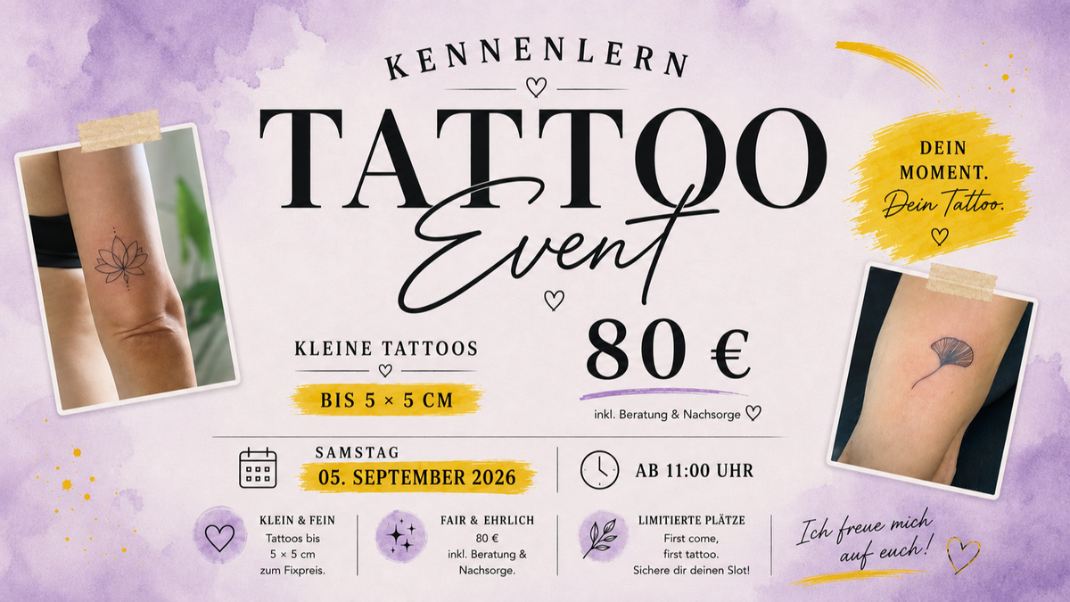 Titelbild der Veranstaltung Kennenlern Tattoo Event | Small Tattoos 80 €