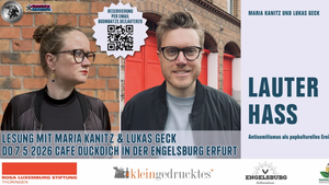 Lesung mit Maria Kanitz & Lukas Geck: „Lauter Hass. Antisemitismus als popkulturelles Ereignis“