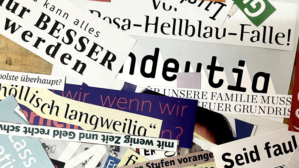 Titelbild der Veranstaltung Wortcollagen: Wir verwandeln Werbung in Kunst!