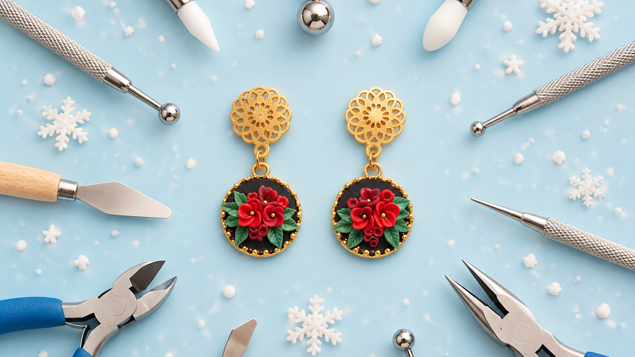 Winter Bloom – Romantische Ohrringe aus Polymer Clay