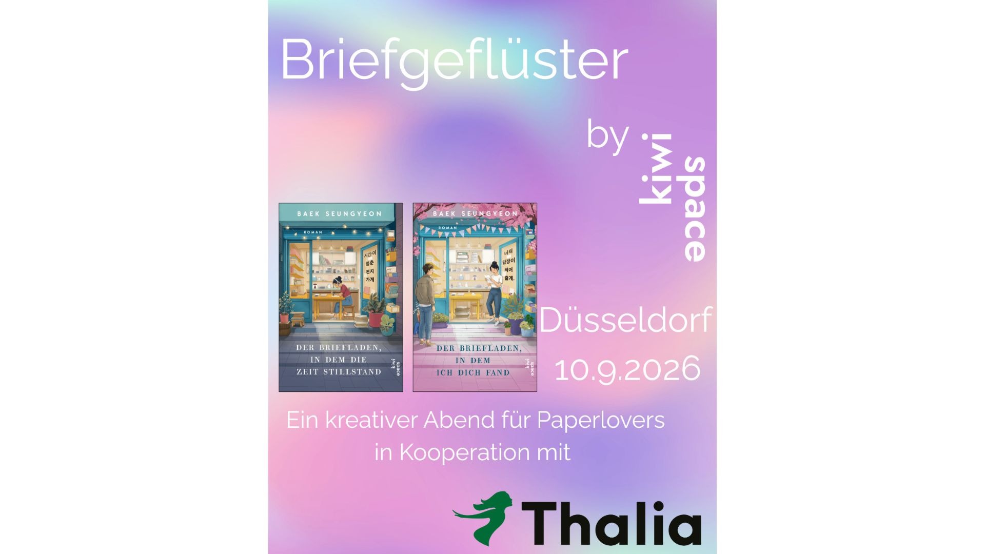 Briefgeflüster - Kiwi Space Themenabend zu "Der Briefladen, in dem ich dich fand"