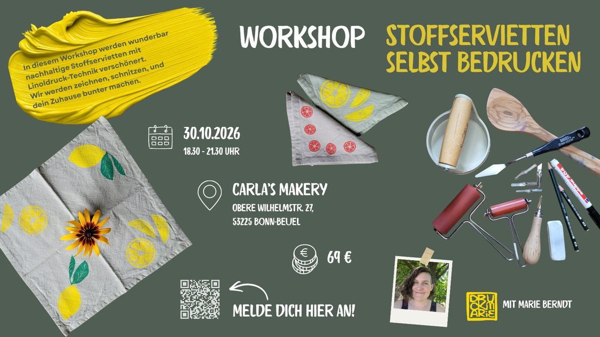 Titelbild der Veranstaltung Stoffservietten selbst bedrucken – Workshop