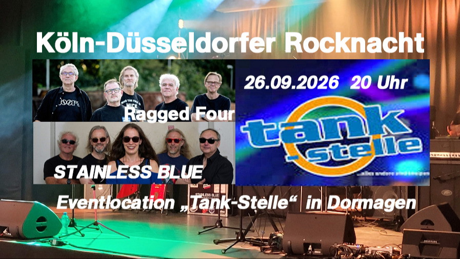 Konzerthinweis auf die Köln-Düsseldorfer Rocknacht in der Tank-Stelle in Dormagen am 26.09.2026 ab 20 Uhr