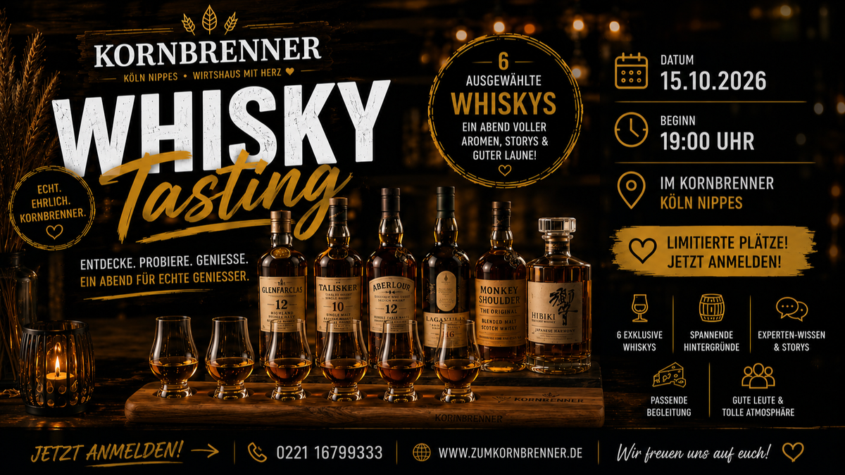 Titelbild der Veranstaltung Whisky-Tasting im Kornbrenner | 6 Premium-Whiskys entdecken