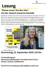Lesung: Susanne Schmidt: Please leave the bus hier!