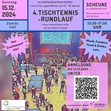 Tischtennis - Rundlaufturnier  Nur! für Jugendliche von 12 – 18 Jahren