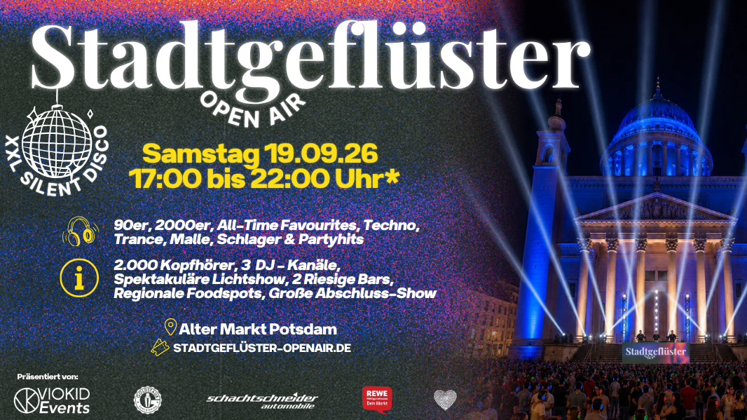 Titelbild der Veranstaltung Stadtgeflüster Open Air XXL Silent Disco - Postdam