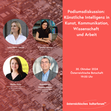 Podiumsdiskussion zu Künstlicher Intelligenz in Kunst,  Kommunikation, Wissenschaft und Arbeit