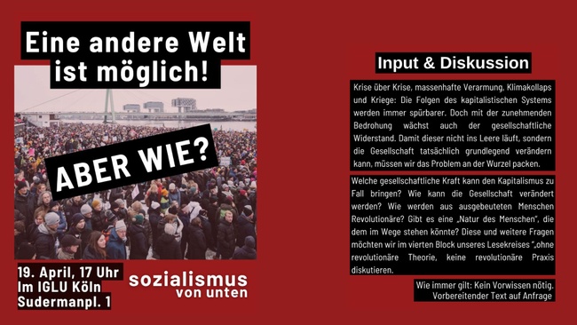 Eine andere Welt ist möglich! Aber wie? (Input & Diskussion mit Sozialismus von Unten)