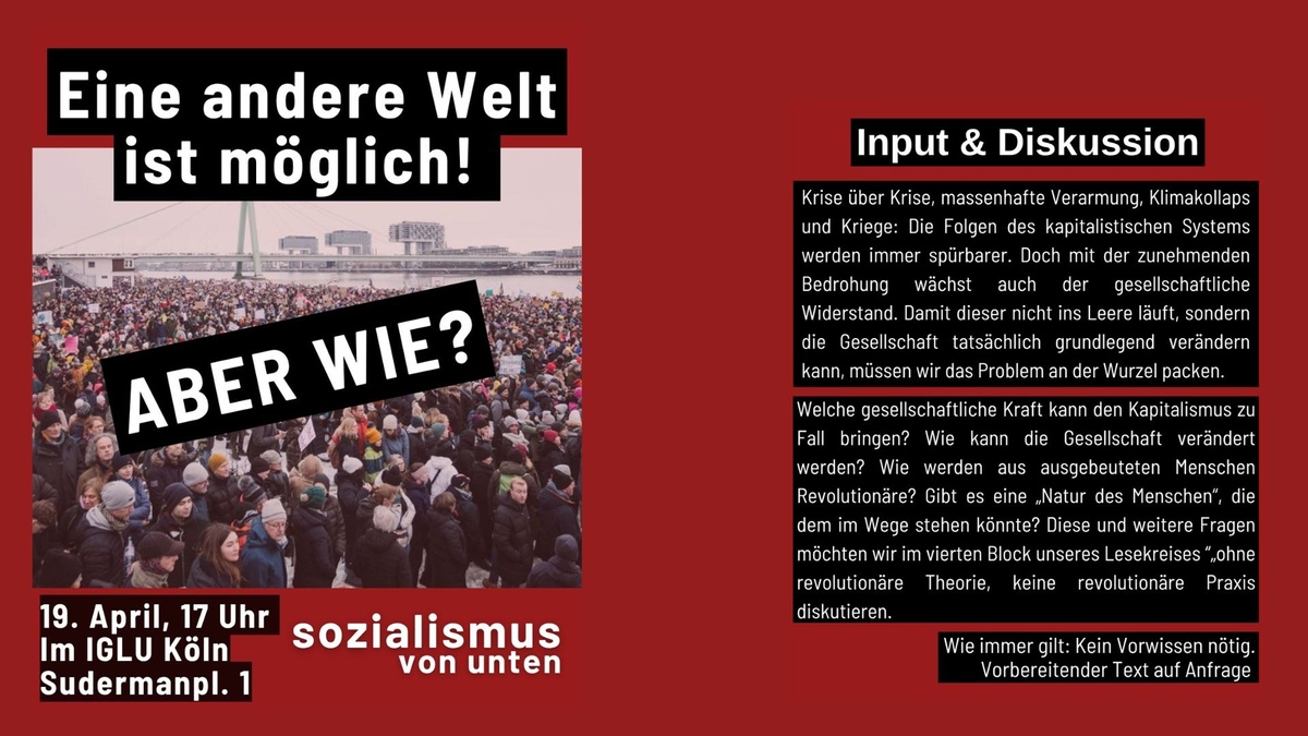 Eine andere Welt ist möglich! Aber wie? (Input & Diskussion mit Sozialismus von Unten)