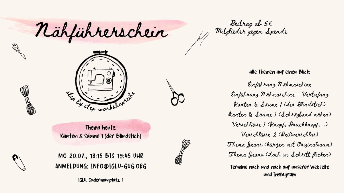 Nähführerschein für Erwachsene - Kanten & Säume 1/ Der Blindstich (Workshop)