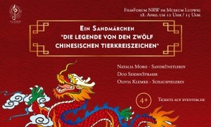 Ein Sandmärchen "Die Legende von den zwölf chinesischen Tierkreiszeichen"