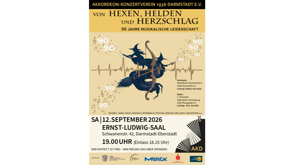 Titelbild der Veranstaltung Von Hexen, Helden und Herzschlag - 90 Jahre Akkordeon-Konzertverein 1936 Darmstadt