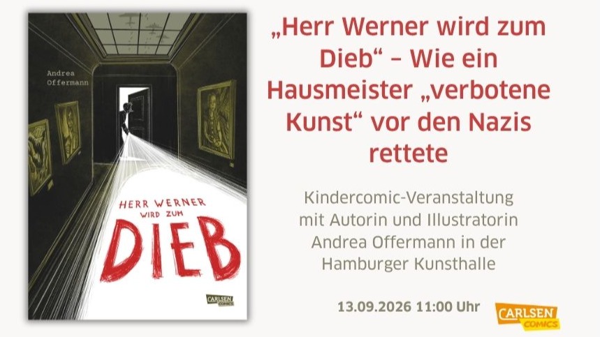 Titelbild der Veranstaltung Kindercomic-Veranstaltung mit Autorin und Illustratorin Andrea Offermann in der Hamburger Kunsthalle