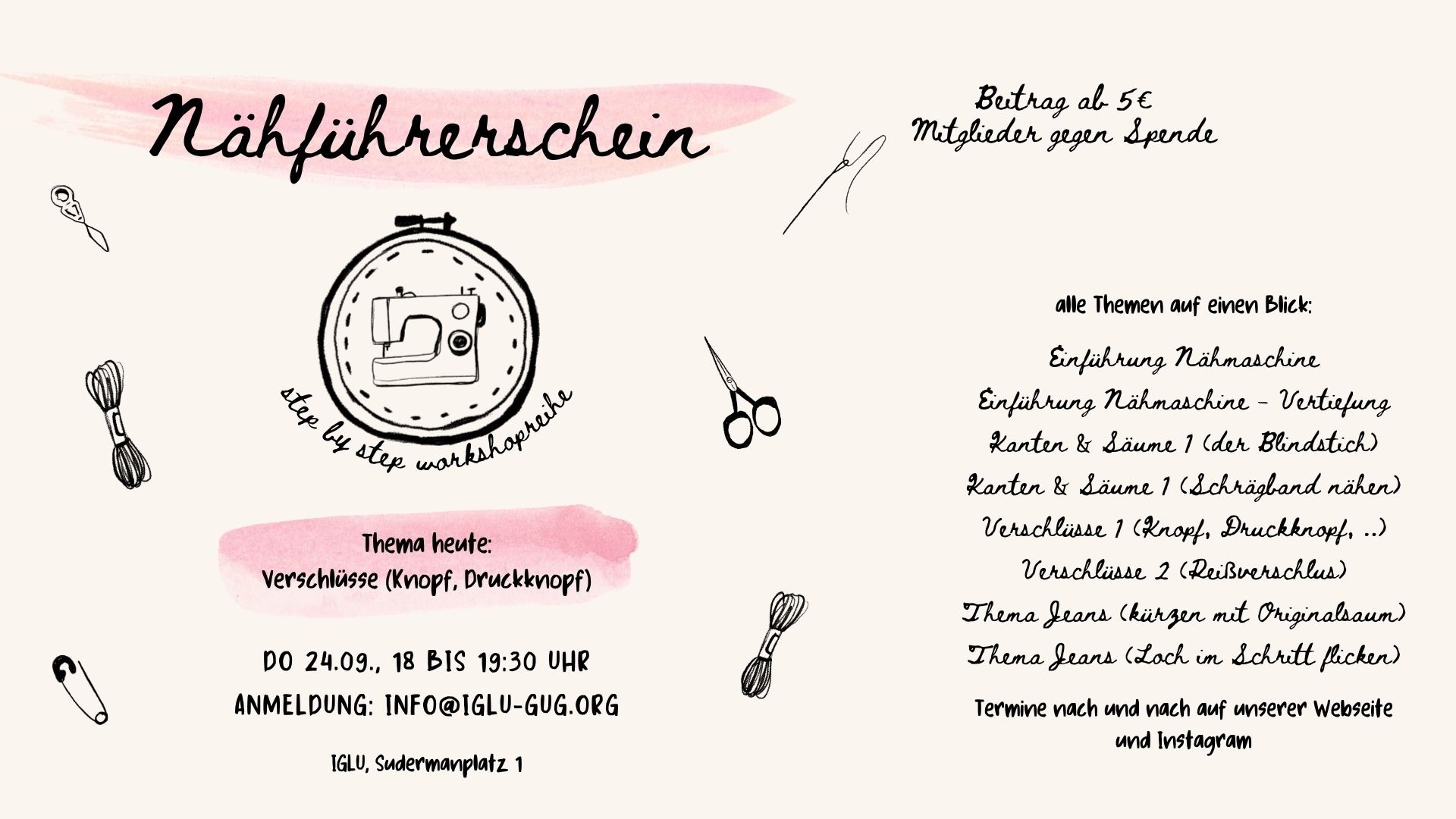 Nähführerschein für Erwachsene: Thema Verschlüsse (Knopf, Druckknopf)
