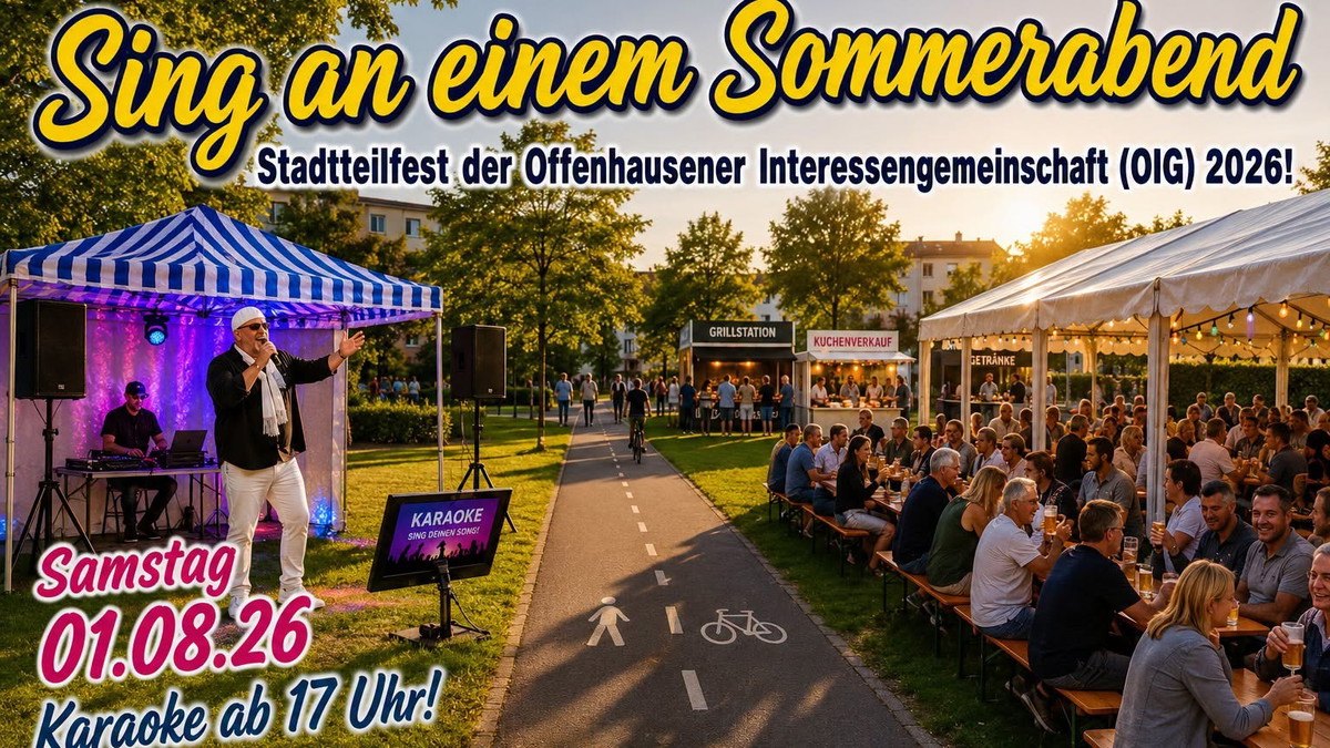 Titelbild der Veranstaltung Sing an einem Sommerabend - Die Karaoke OPEN AIR Show auf dem Stadtteilfest in Neu-ulm/Offenhausen