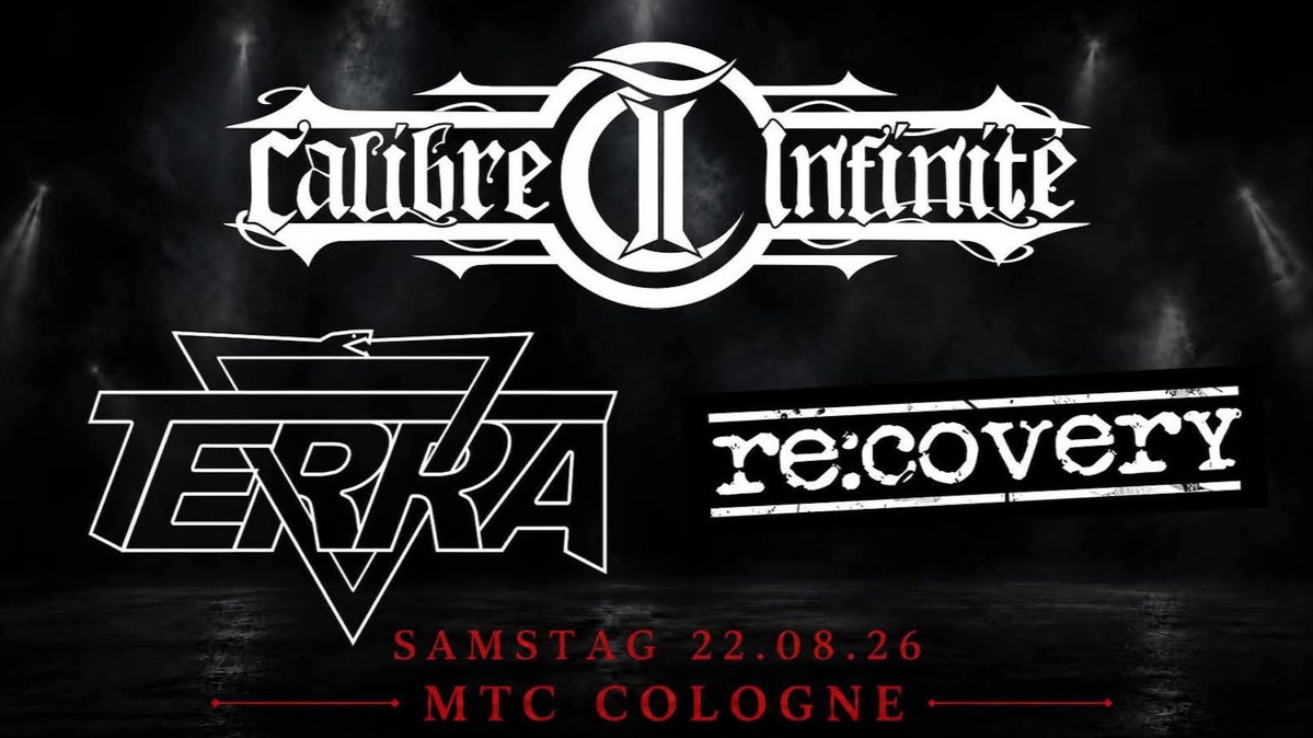 Logos der drei Bands mit Datum (22.08.2026) und Location (MTC Cologne)