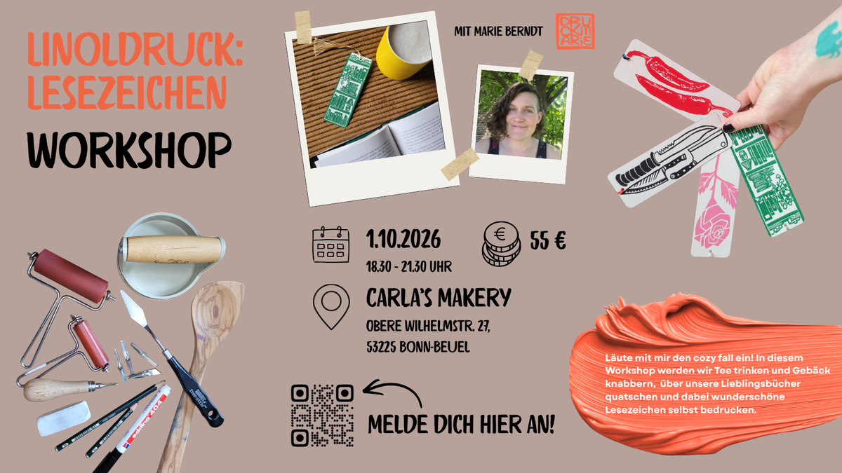 Titelbild der Veranstaltung Linoldruck: Lesezeichen – Workshop