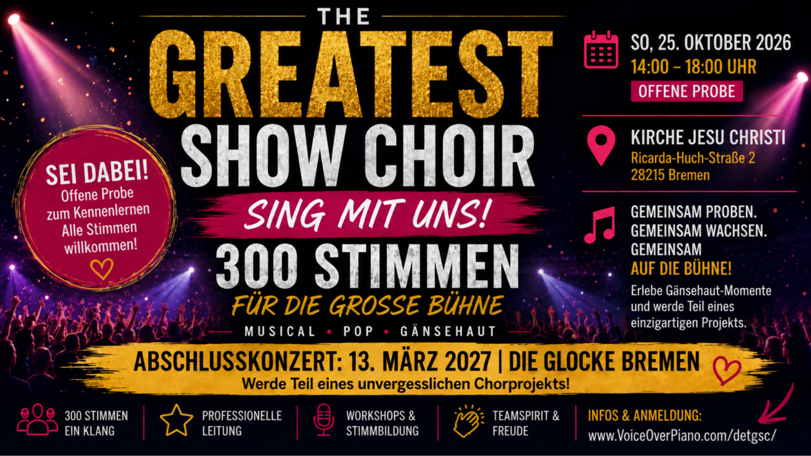 Titelbild der Veranstaltung The Greatest Show Choir – 300 Stimmen für die große Bühne