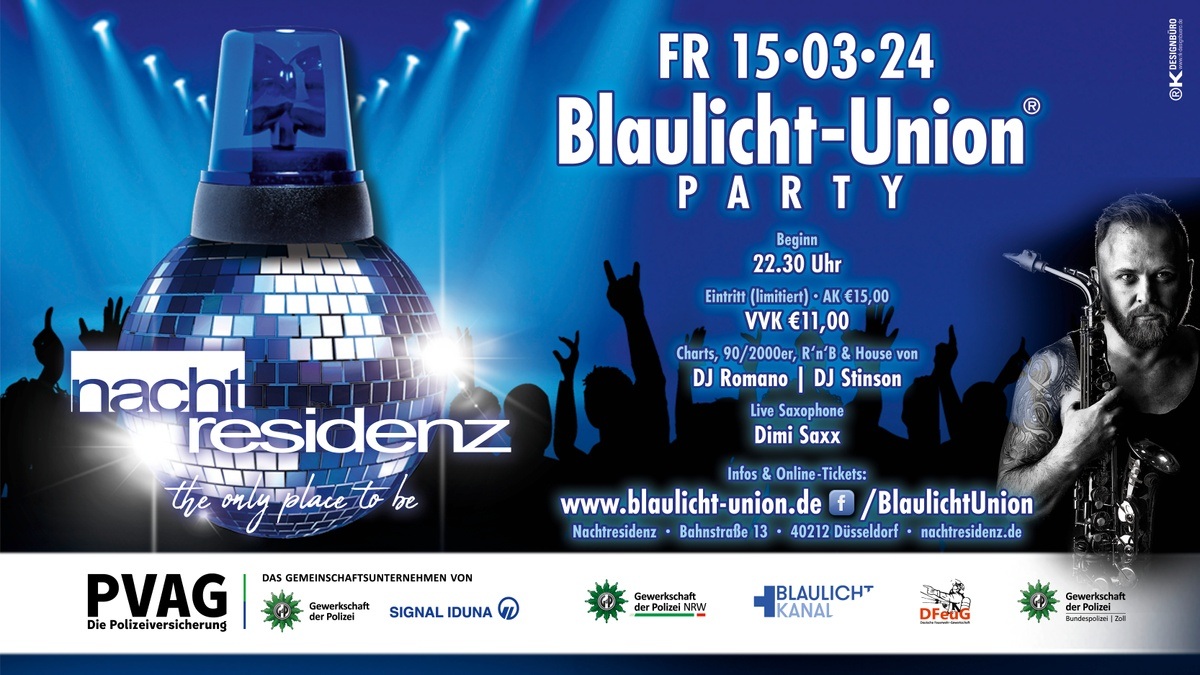 Blue Light Union Party: Exclusive Night Residence Event in Düsseldorf for First Responders and Healthcare Workers