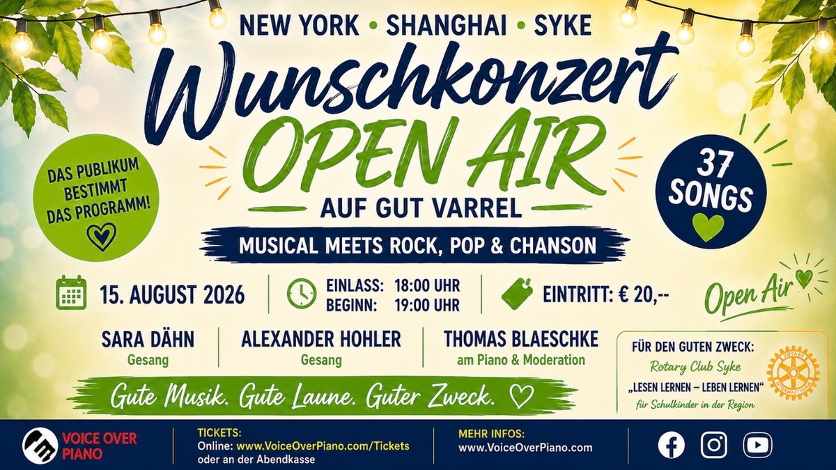 Titelbild der Veranstaltung Wunschkonzert Open Air – Ihr bestimmt das Programm! | Voice Over Piano