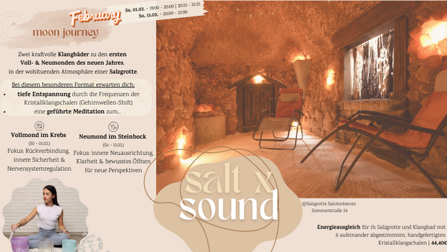 Salt x Sound Februar Moon Journey - Entspanne zu den Klängen von Kristallklangschalen im Salzklima-Ambiente