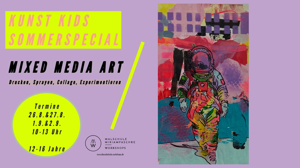 Titelbild der Veranstaltung MIXED MEDIA KUNSTKURS KIDS Sommerferien Malkurs