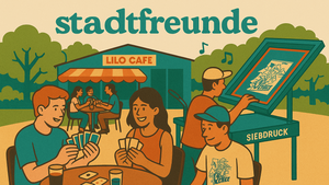 Live-Siebdruck (TDK Merch) & Musik + Kartenspiele