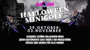 Halloween Minigolf im Lilalicht