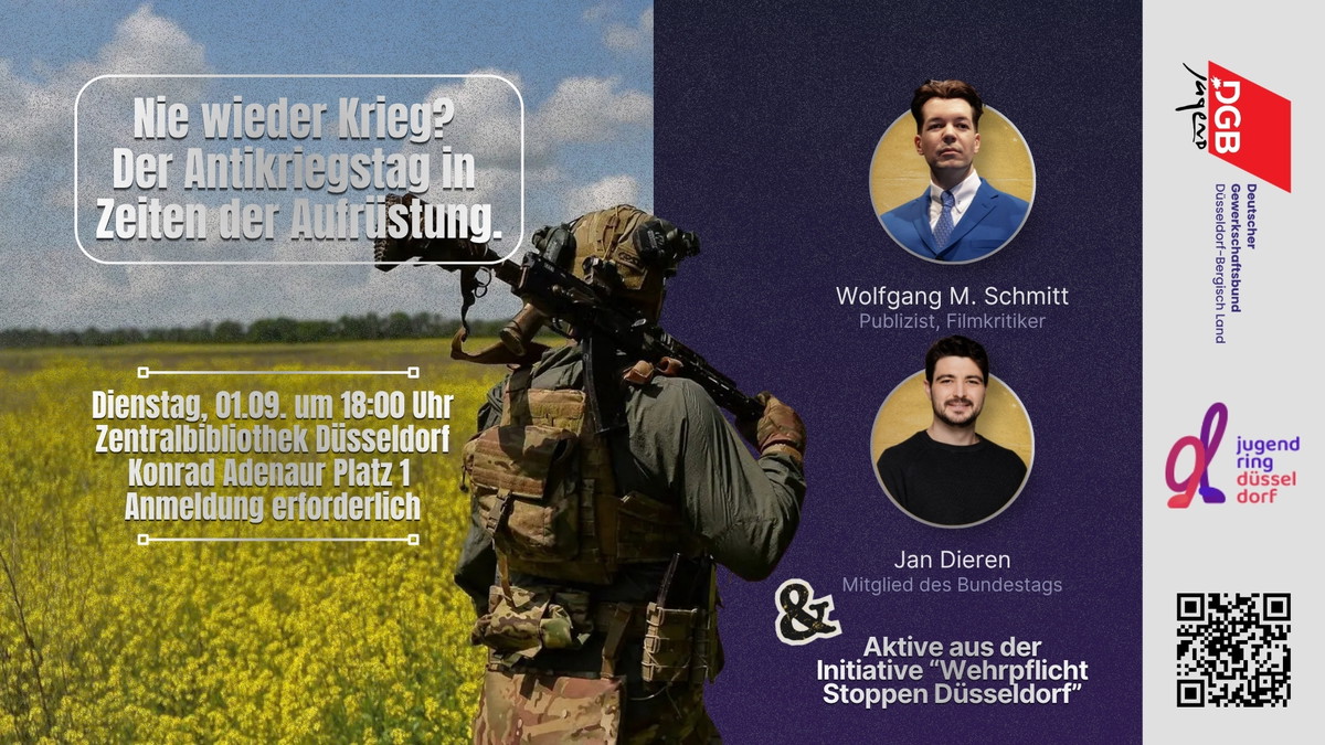 Titelbild der Veranstaltung Nie wieder Krieg? Der Antikriegstag in Zeiten der Aufrüstung