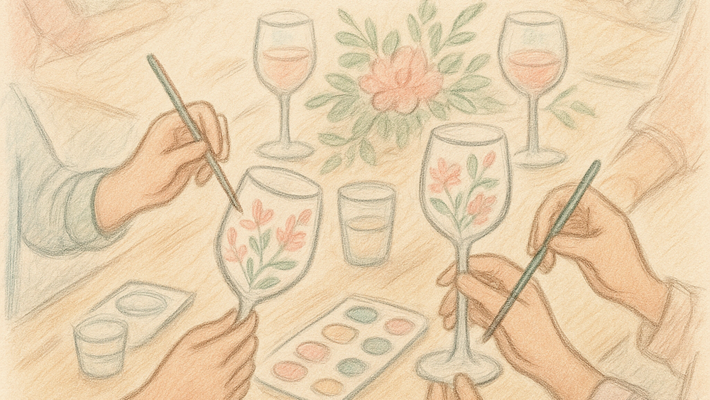 Paint & Pour – Weinglas-Painting & alkoholfreies Wein Tasting: Muttertags-Special