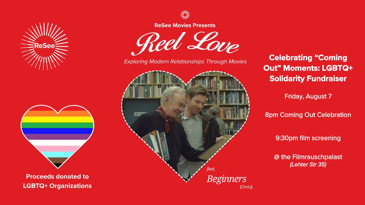 Titelbild der Veranstaltung Reel Love ft. Beginners (OmU) - Celebrating Coming Out Stories - Open Air Cinema & Fundraiser 🏳️‍🌈❤️‍🩹