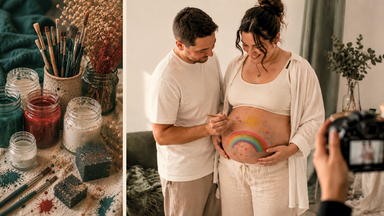 Babybauch-Bodypainting mit Fotoshooting