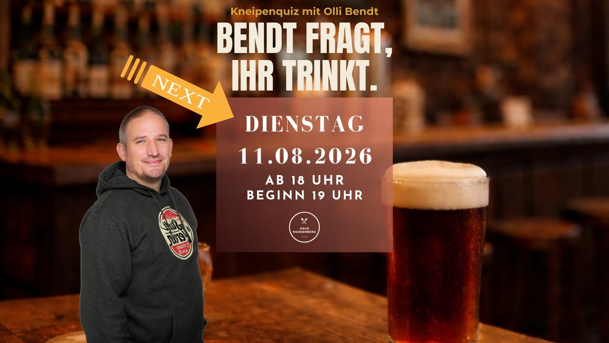 Titelbild der Veranstaltung Bendt fragt ihr trinkt! Das Kneipenquiz