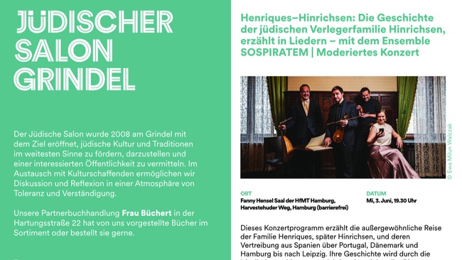 Henriques-Hinrichsen: Die Geschichte der jüdischen Verlegerfamilie Hinrichsen, erzählt in Liedern - mit dem Ensemble Sospiratem aus Leipzig