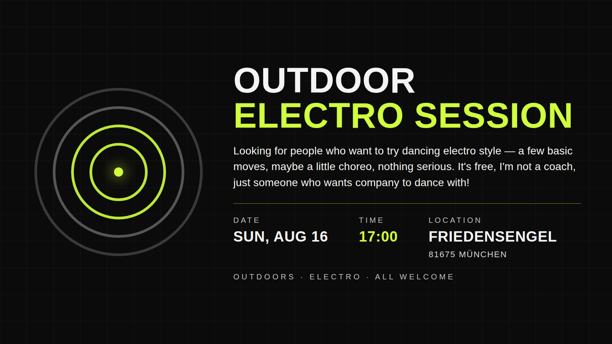 Titelbild der Veranstaltung Outdoor Electro (Tecktonik) Session