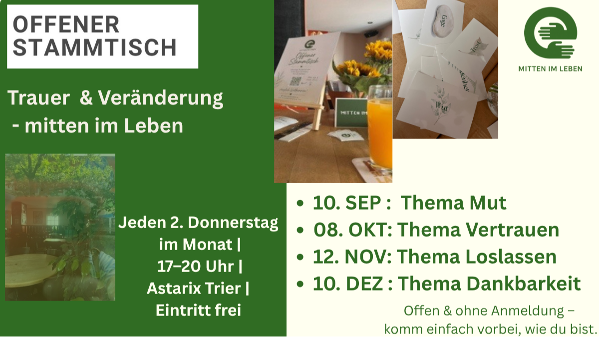 Titelbild der Veranstaltung Offener Stammtisch: Trauer & Veränderung – Thema „Vertrauen“
