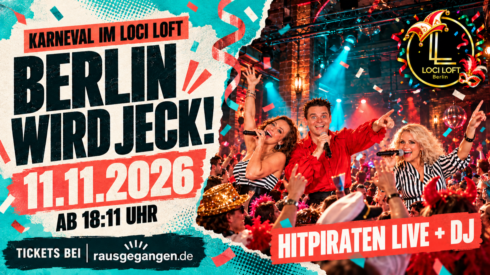 Berlin wird jeck! Karnevalsparty am 11.11.2026 mit HITPIRATEN live & DJ ...